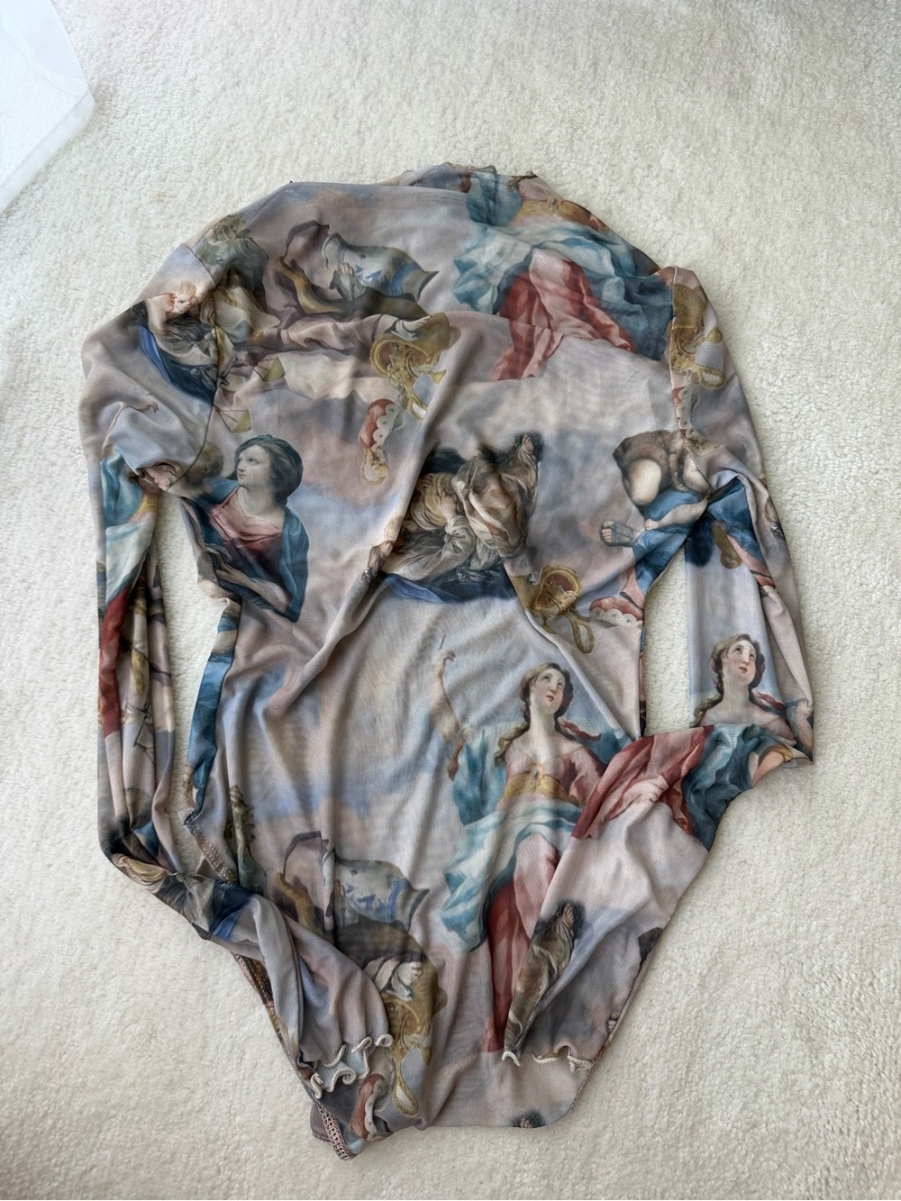 Forever 21 Sheer Printed Long Sleeve Bodysuit in Pastel Blue and Cream - Picture 4 of 4